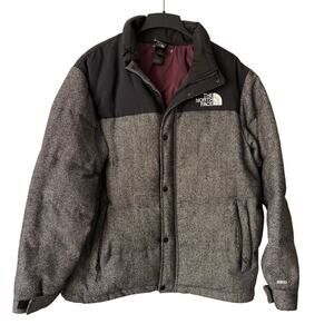 The North Face Tweed Nuptse Heights Black Puffer Jacket XL Wool Blend Down Fill